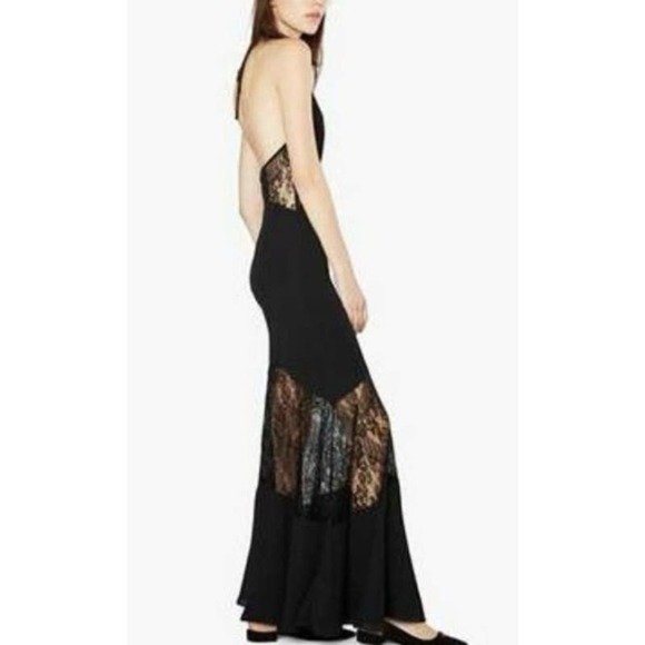 Womens Fame And Partners Chantilly Halter Floor Length Backless Black Lace Dress - Picture 3 of 13